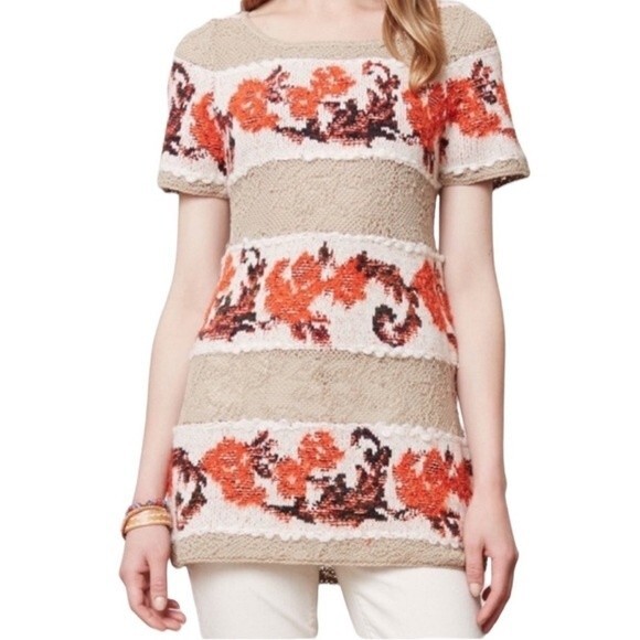 Anthropologie Knitted & Knotted Banded Bouquets Alpaca Wool Cashmere Sweater S - Picture 1 of 7